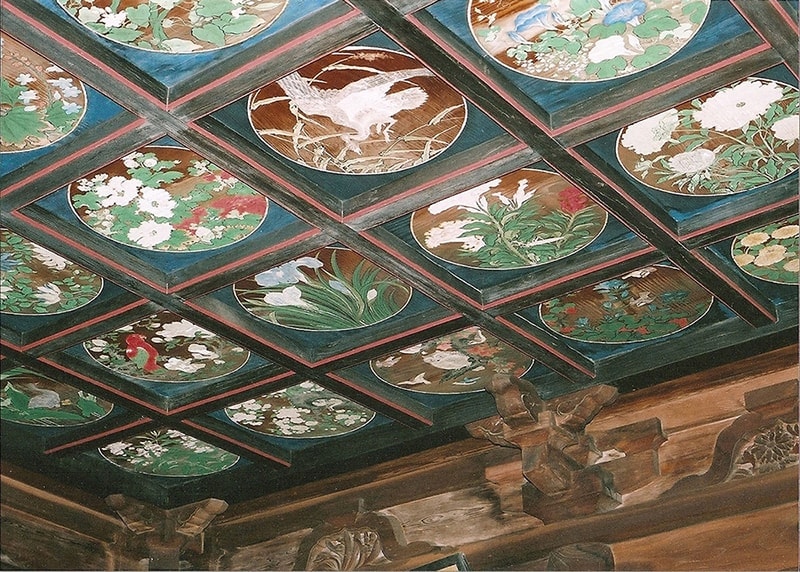 拝殿格天井花鳥画